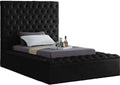 Pemberly Row Modern Solid Wood Tufted Velvet Twin Bed, Black Fabric, Deep Tufted Upholstery, Storage Rails and Footboard, Full Slats, No Box Spring Needed, 60.5' Headboard, Contemporary Bedroom