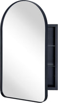 Matt Black Arched Recessed Bathroom Medicine Cabinet with Mirror Stainless Steel Metal Framed Rectangular Bathroom Cabinet with Mirror 16x28.3''