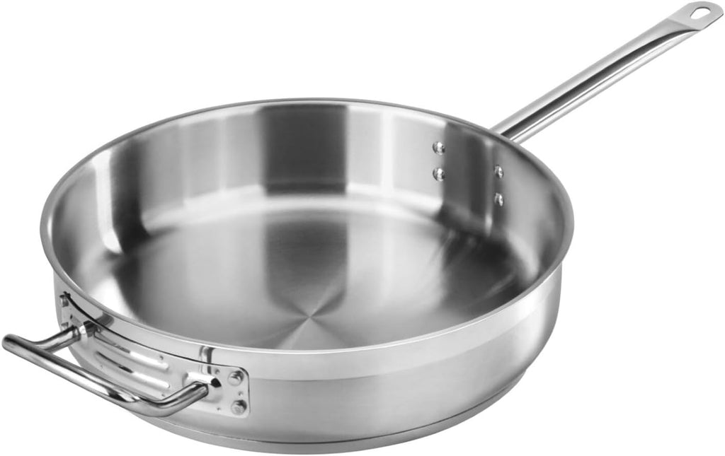 New Star Foodservice 7 Qt Stainless Steel Sauté Pan with Cover, 18/8 Stainless Steel, 3.5-Inch Depth
