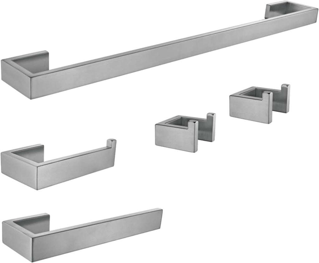 Kingston Brass BAHK6424778BN Lasdun 5-Piece 18-Inch Towel Bar Bathroom Accessory Set in Brushed Nickel