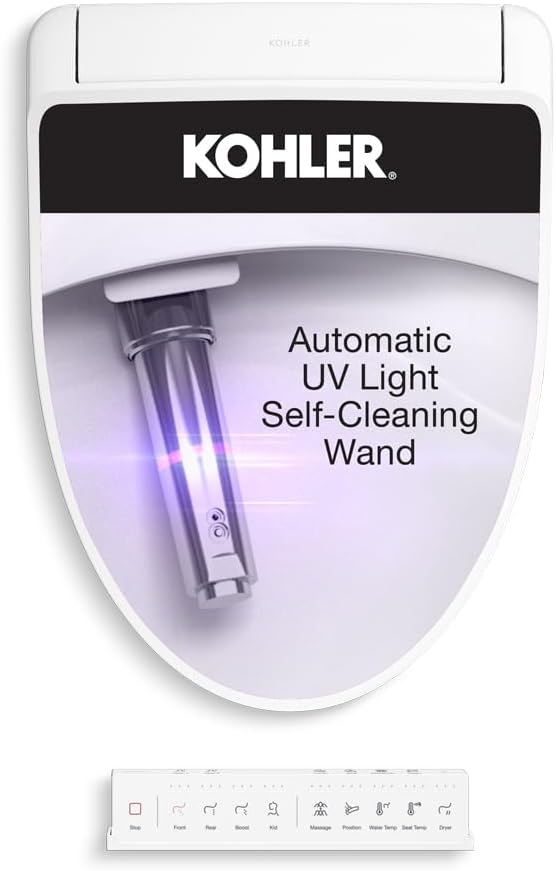 Kohler K-28821 PureWash E930 Elongated Bidet Toilet Seat with Remote Control, Quick Release, Quiet-Close Bidet Seat, Warm Water, Heated - White