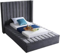 Meridian Furniture Kiki Collection Modern | Contemporary Velvet Upholsterd Bed with Channel Tufting, Siderails and Footboard Storage Compartments, Twin, Grey