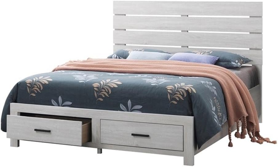 Coaster Home Furnishings Brantford Farmhouse 5-Piece Bedroom Set Eastern King Size Storage Panel Bed Frame 49-inch Headboard Coastal White 207050KE-S5