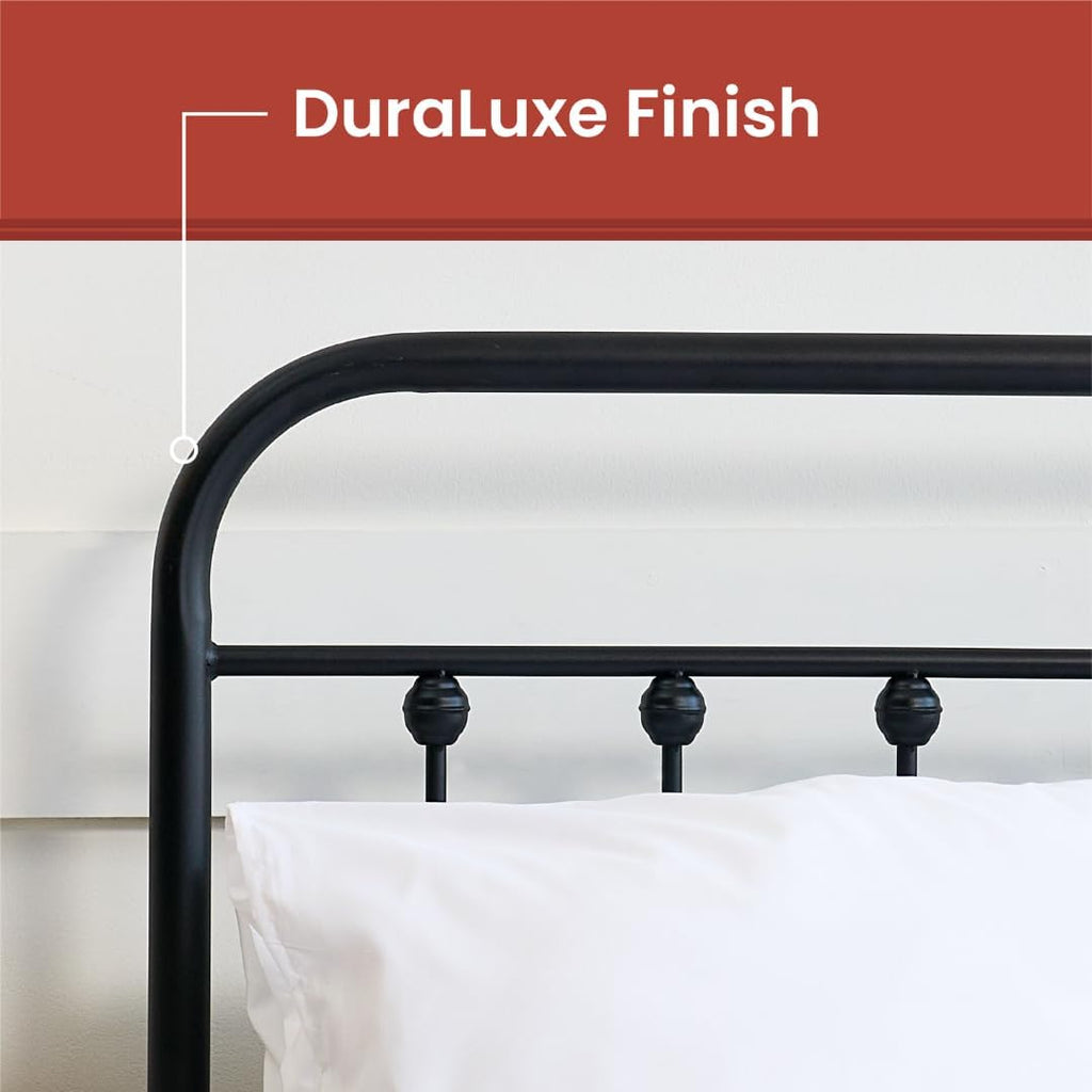 AMBEE21 Golden Gate Beds Vintage Style Metal Bed Frame with Wrought Iron Headboard and Footboard, Classic Platform Bedframe with Storage, No Box Spring Needed, Mattress Foundation, Black, Queen Size
