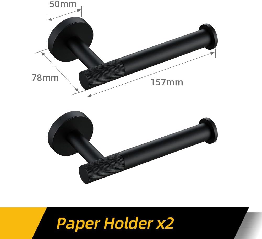 Matte Black Brass Bathroom Hardware Set with Towel Bar Bath Robe Hook Shelf and 2 Paper Holders Knur Design Ideal for Towels and Tissues