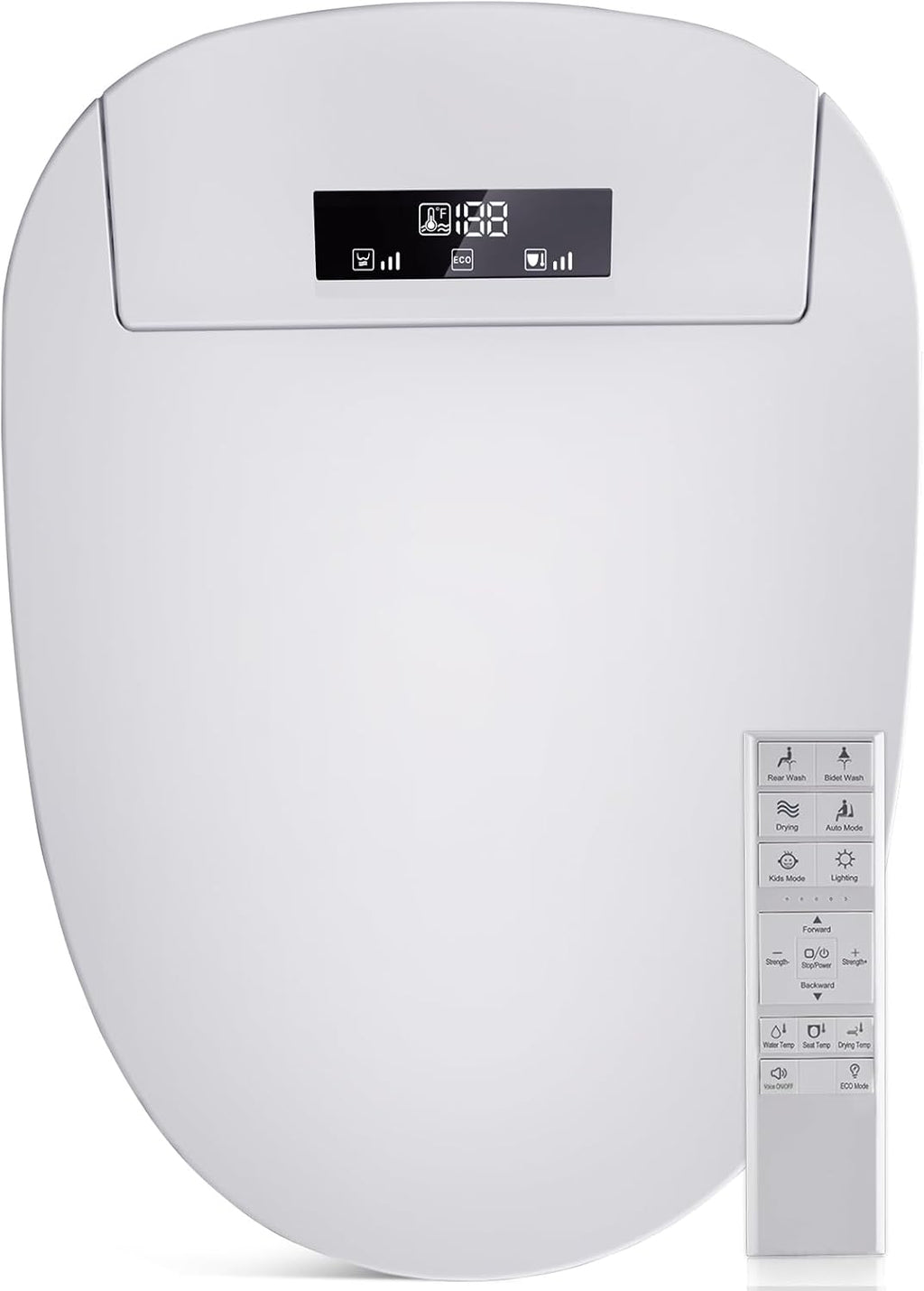 Bidet Toilet Seat with Adjustable Heated Seat & Water, Air Dryer, Quiet Close Lid, Wireless Remote - Electric Bidet Seat 201SP (Elongated)