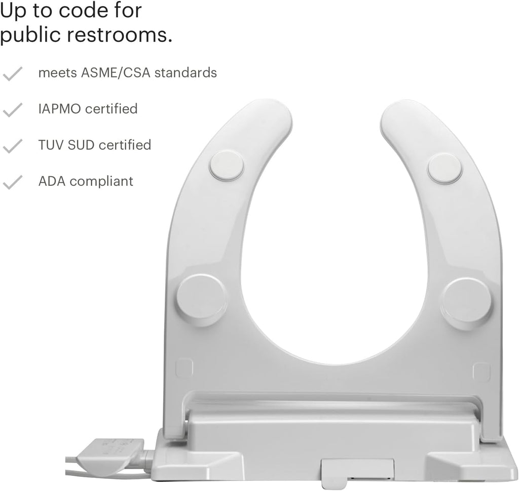 Brondell Commercial Bidet Toilet Seat, Swash Thinline T22, Open Front Cover, Side Arm Control, Heated Seat, Warm Water Wash, Warm Air Dryer, Self-Cleaning Stainless Steel Nozzle, Slim Design, White