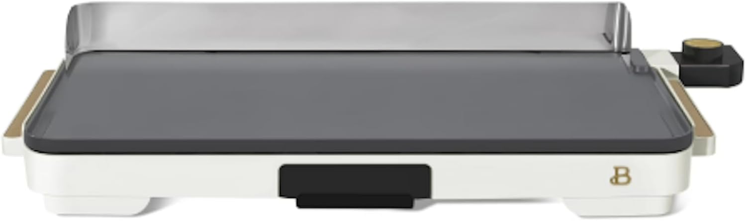 Stunning XL Electric Griddle 12' x 22,' Non-stick by Drew Barrymore (White)