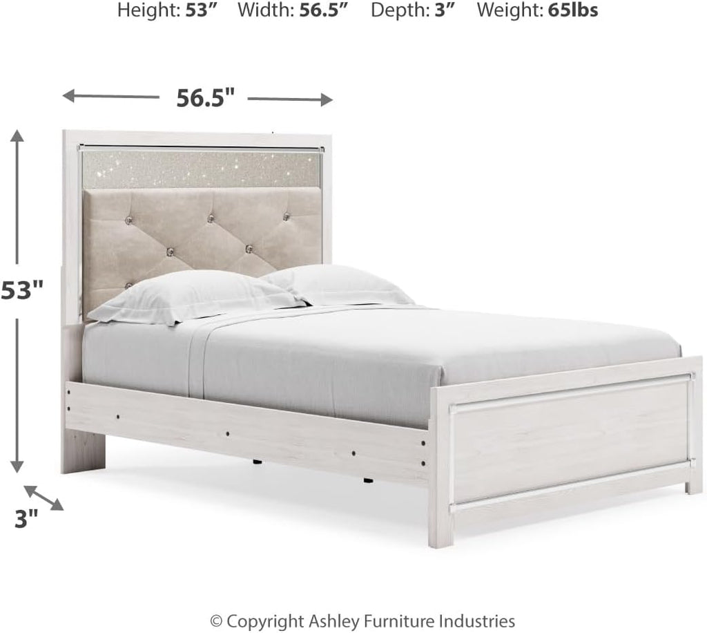 Signature Design by Ashley Altyra Glam Upholstered Panel Headboard ONLY, Full, White
