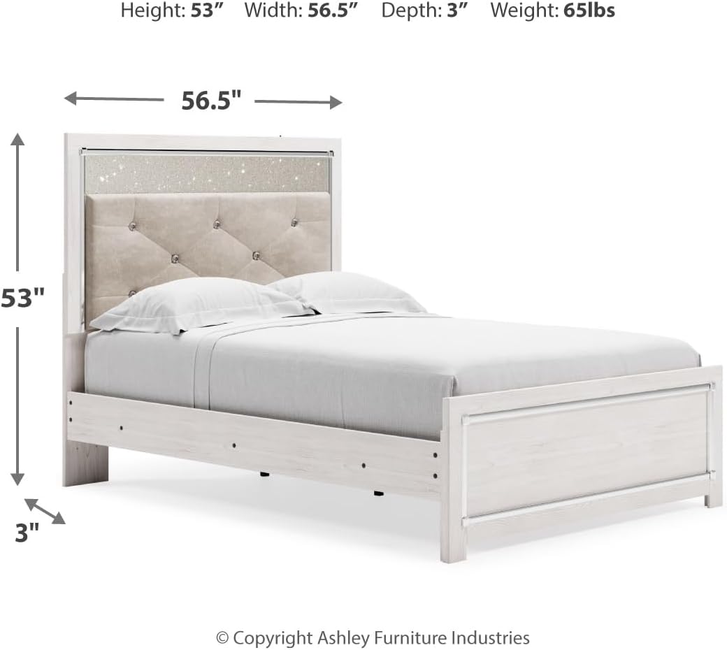 Signature Design by Ashley Altyra Glam Upholstered Panel Headboard ONLY, Full, White