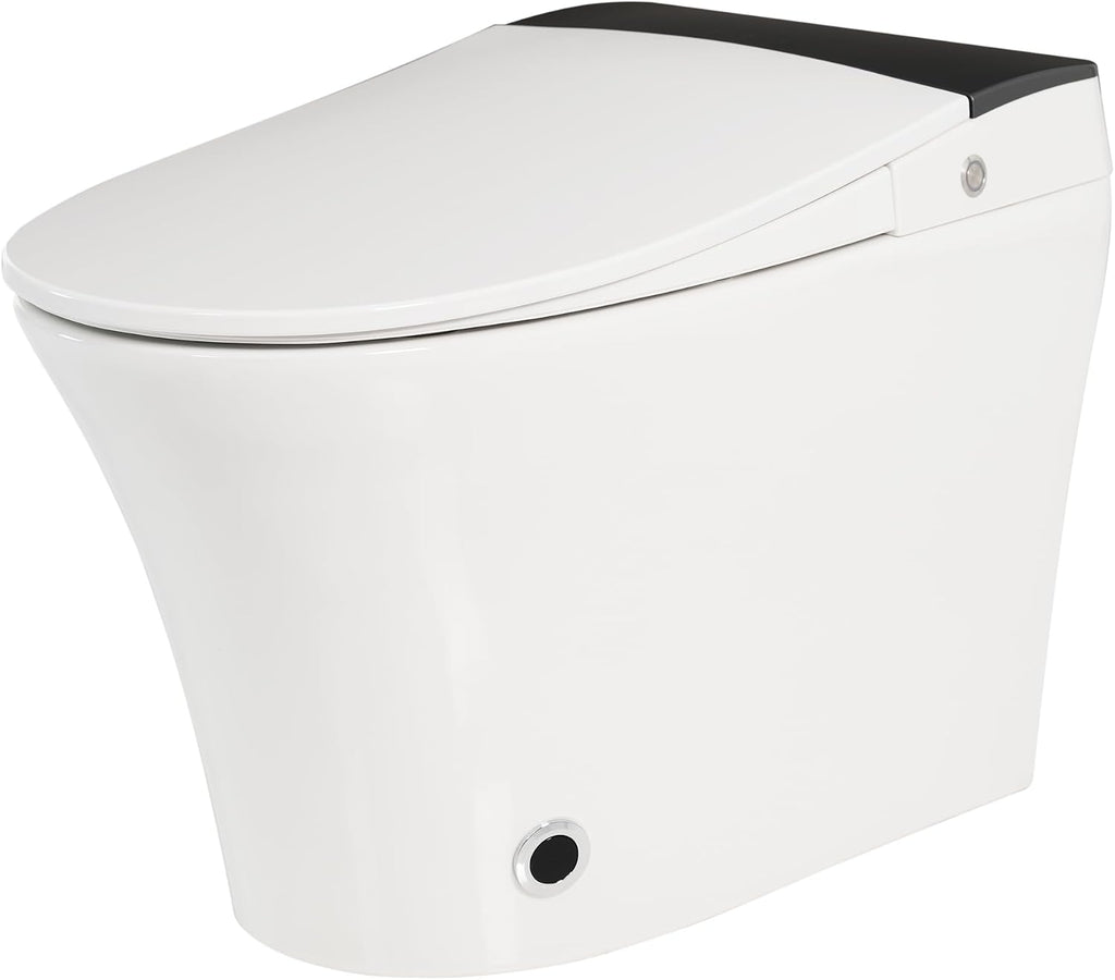 Smart Toilet with Heated Seat & Foot Sensor Flush, One Piece Tankless Toilet, Power Outage Flushing, Night Light, Soft Close Seat, 12' Rough-In, White Ceramic