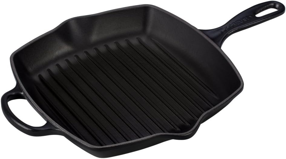 Le Creuset Enameled Cast Iron Signature Square Skillet Grill, 10.25', Licorice