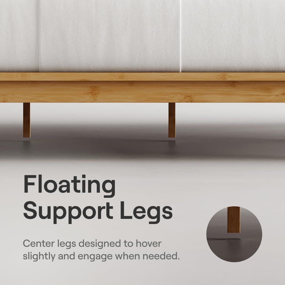 Nectar Bamboo Platform Bed Frame - Twin XL - Natural - Floating Center Support Legs - 12' Height - Tool Free Set Up - Contemporary and Durable - Sturdy Wooden Support Slats - Holds Up to 500 Pounds