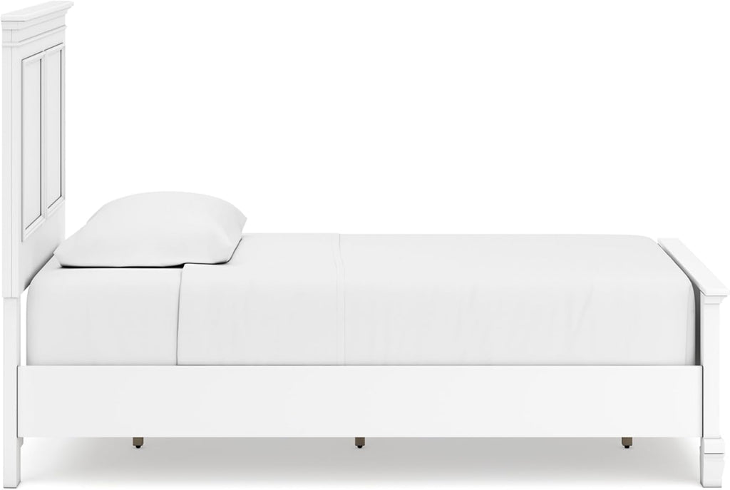 Signature Design by Ashley Fortman Transitional Twin Panel Bed with Tapered Feet, Foundation or Box Spring Needed, White