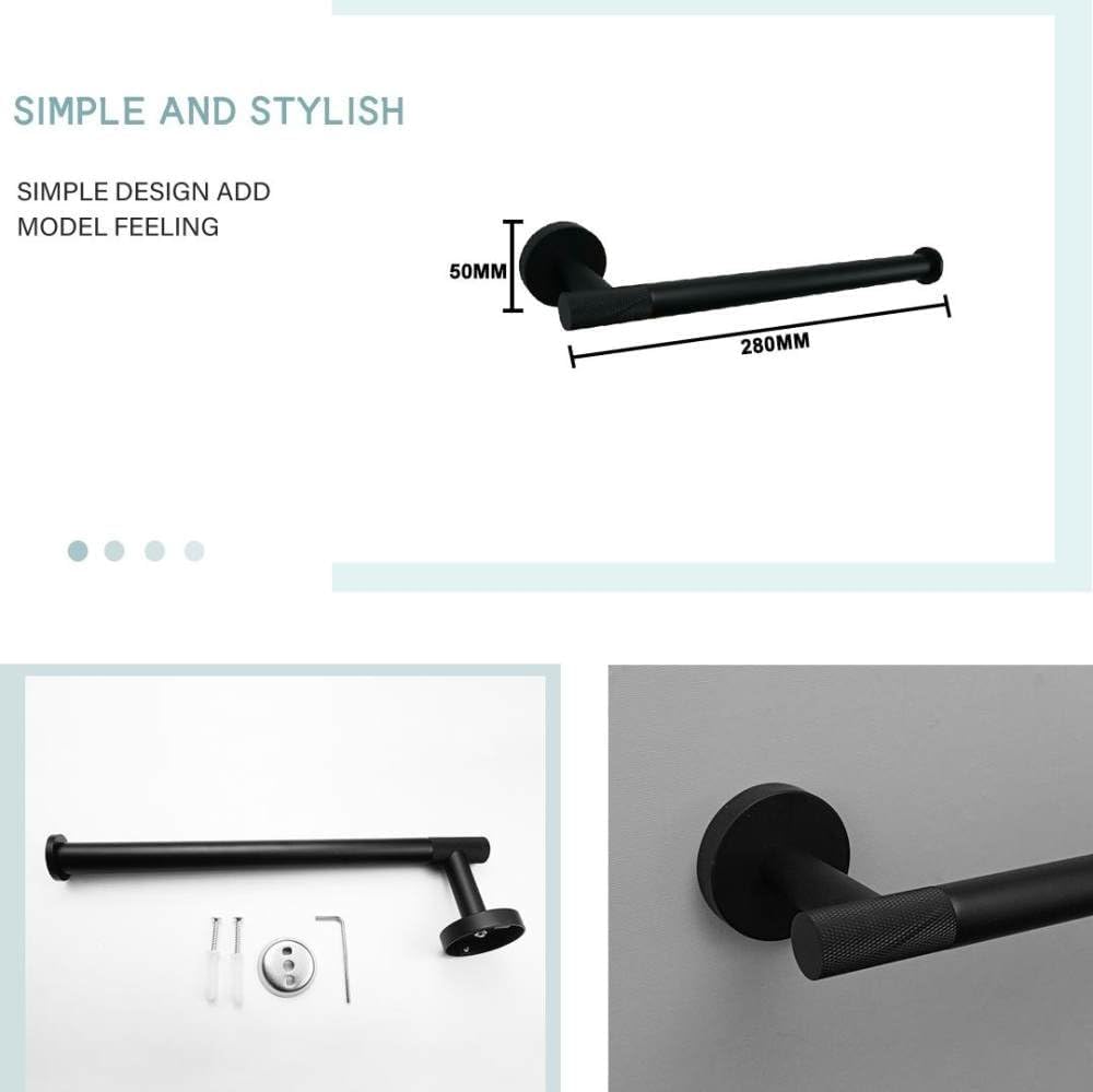 Matte Black Bathroom Hardware Accessories Set Knurled Brass Kit Towel Bar Ring Robe Hook Paper Holder Towel Ring Toilet Brush,4 Pieces Set B