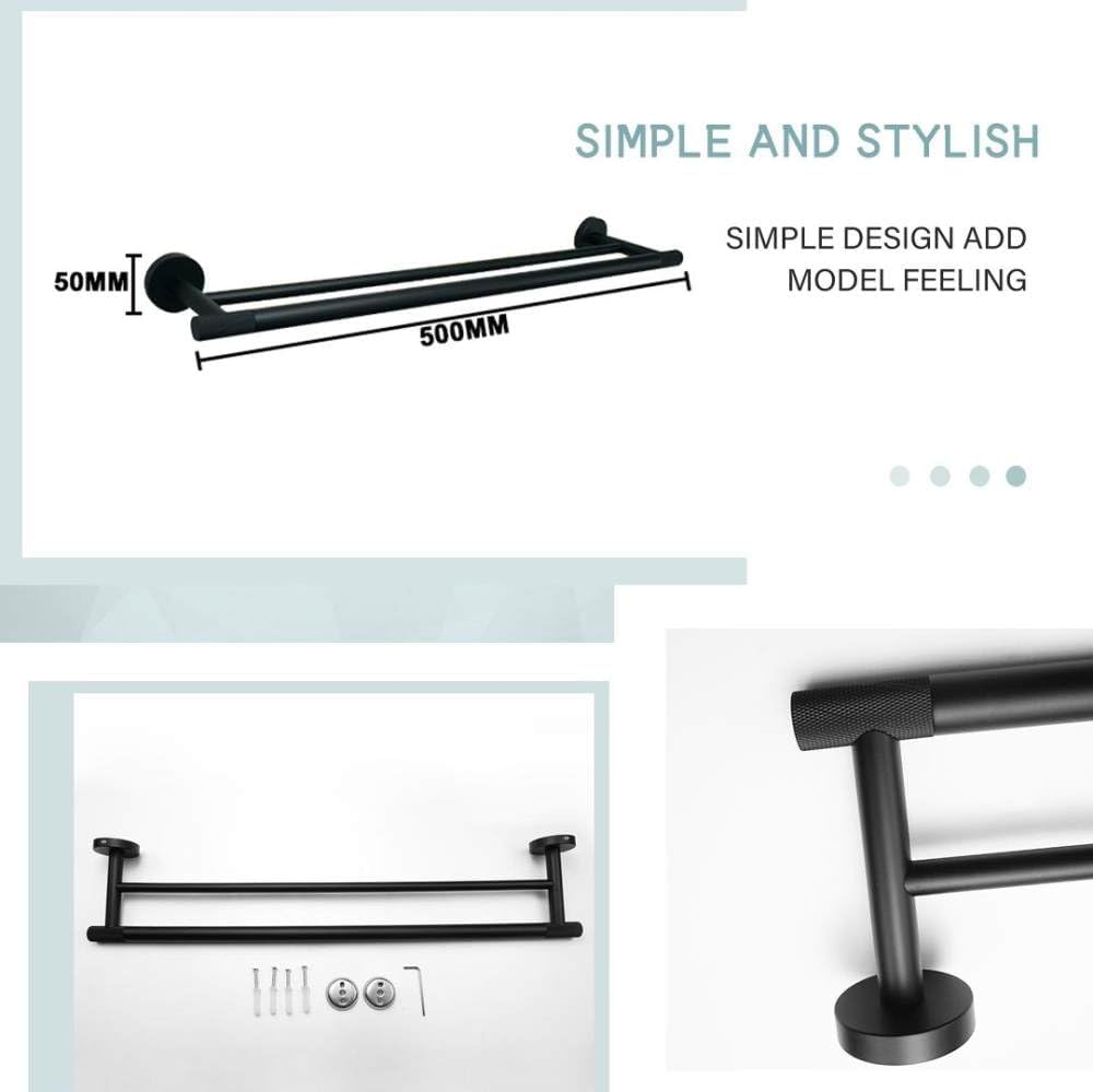 Matte Black Bathroom Hardware Accessories Set Knurled Brass Kit Towel Bar Ring Robe Hook Paper Holder Towel Ring Toilet Brush,Double Towel Bar