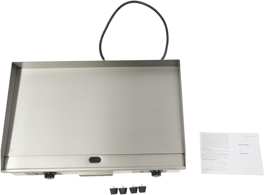 Electric Countertop Flat Top Griddle, Food Grade Stainless Steel Commercial Kitchen with Adjustable Temperature Control 122-572℉ Commercial Electric Griddle for Processing Vegetables, Meat