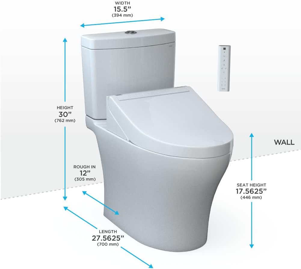 TOTO® WASHLET®+ Aquia® IV Two-Piece Elongated Universal Height Dual Flush 1.28 and 0.9 GPF Toilet and WASHLET C5 Bidet Seat, Cotton White - MW4463084CEMFGN#01