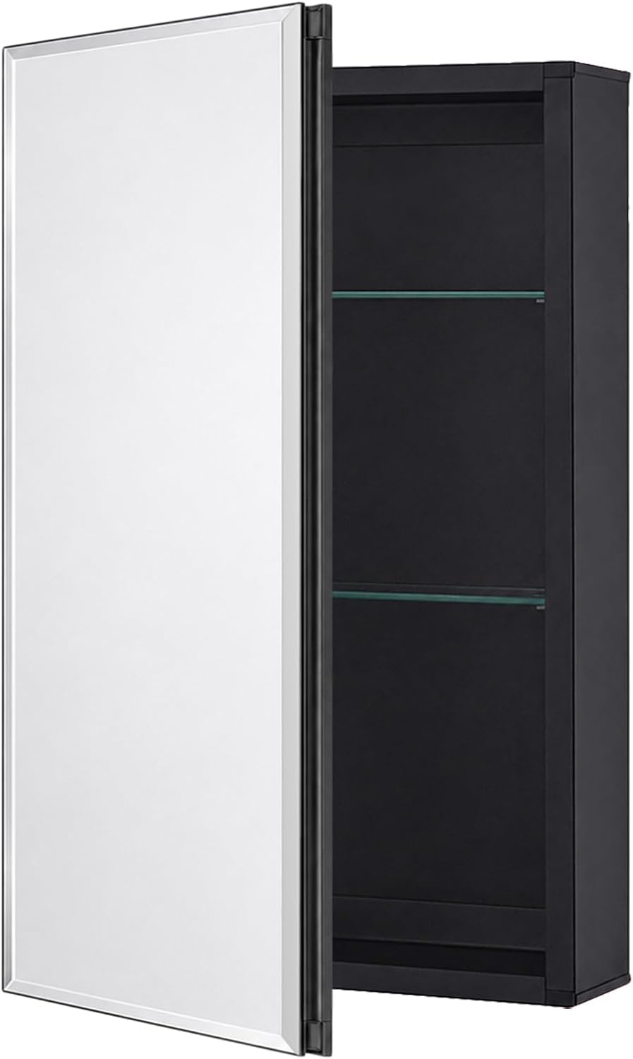 Fundin Medicine Cabinet 14 x 24 inches Mirror Size, Recessed or Surface Mount, Black Aluminum Bathroom Wall Cabinet with Mirror and Adjustable Shelves.