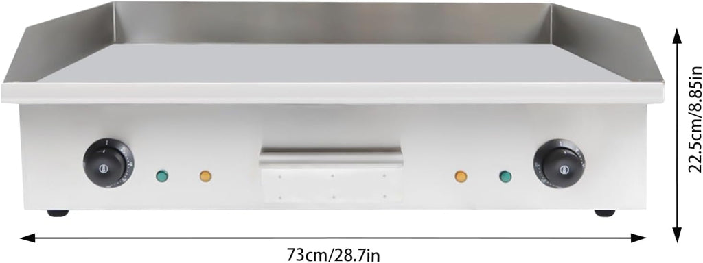Commercial Griddle,3000W 110V Commercial Electric Countertop Griddle Stainless Iron Flat Top Grill Hot Plate BBQ 50°C to 300°C Adjustable Temp Control
