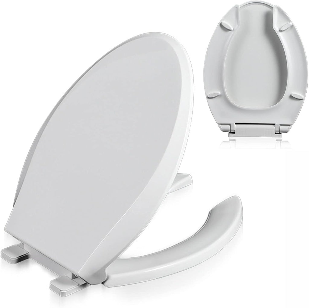 Toilet Seat Elongated, 18.5'' Open Front with Lid, Slow Close Toilet Seat, PP Plastic, for Rental Or Commercial Use, White