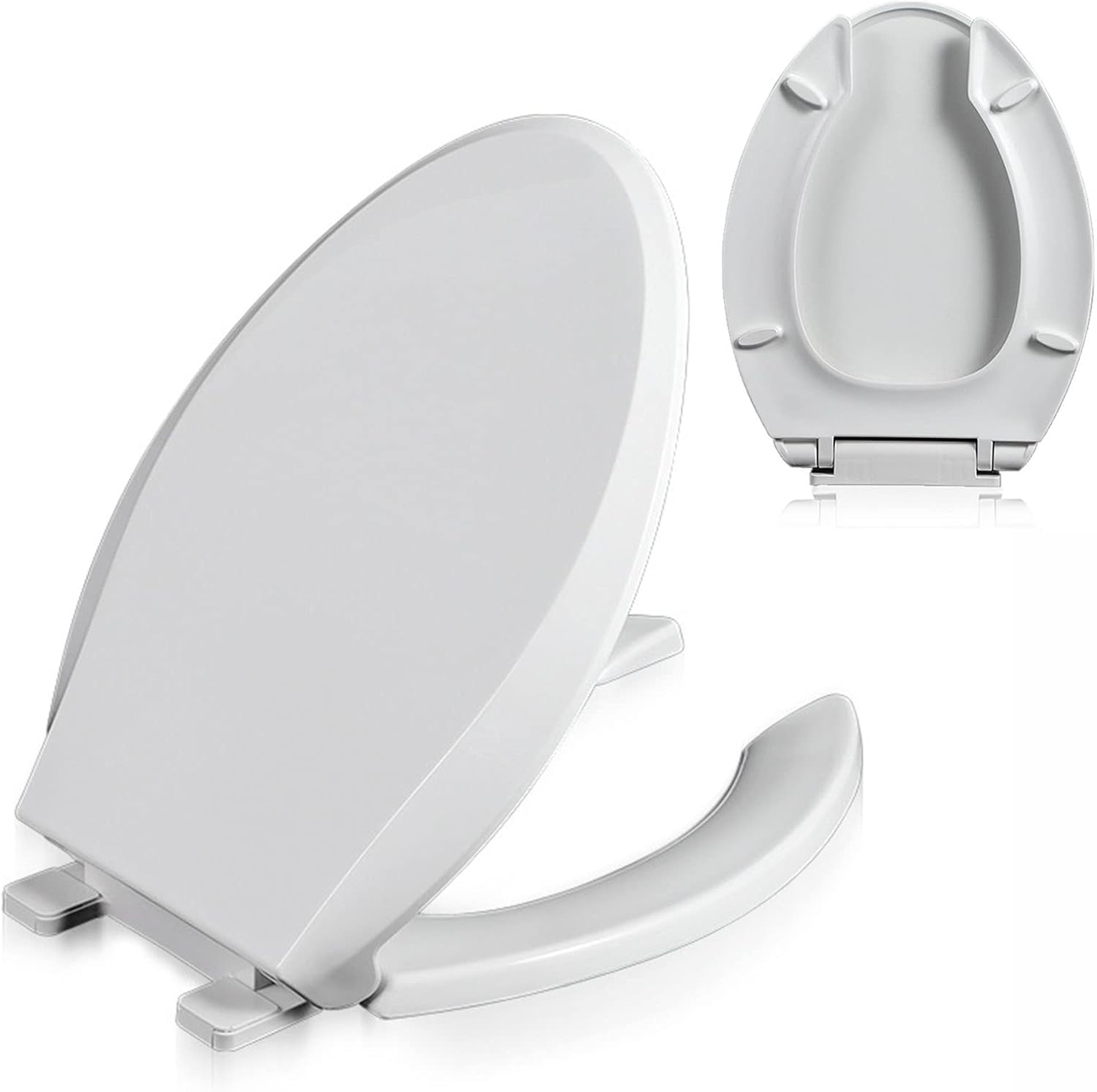 Toilet Seat Elongated, 18.5'' Open Front with Lid, Slow Close Toilet Seat, PP Plastic, for Rental Or Commercial Use, White
