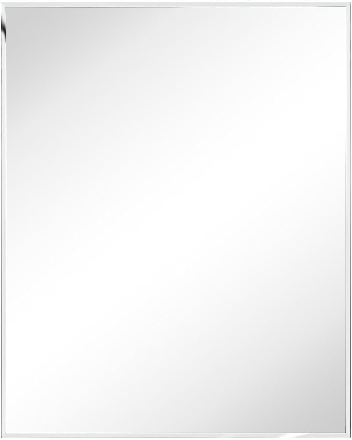 TEHOME 24'' x 30'' Chrome Recessed and Surface Mount Bathroom Medicine Cabinet with Mirror Square Cornered Metal Framed Rounded Rectangle Medicine Cabinet Mirror
