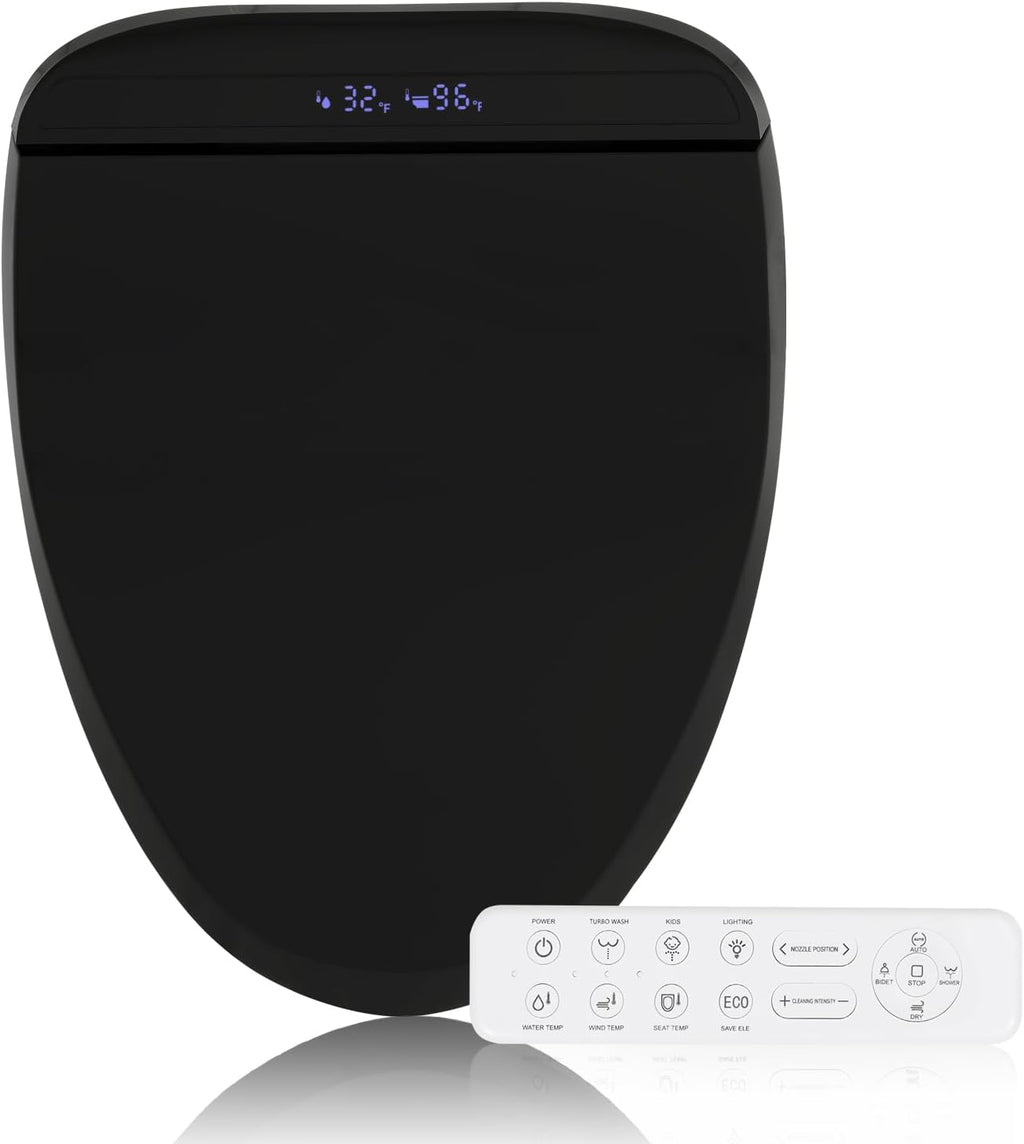 YOURLITE Bidet Toilet Seat, Elongated Toilet Seat Warm Water, Heated Seat Bidet with Remote Control,Self-cleaning Nozzle Temperature Adjustable LED Light, Need Electricity, Black