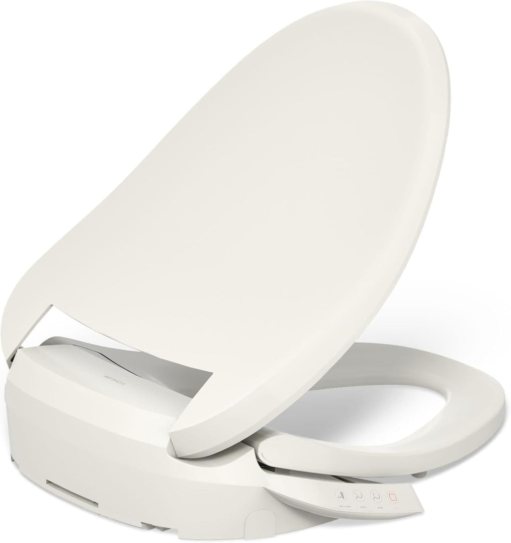 Kohler PureWash E545 Elongated Heated Bidet Toilet Seat, Warm Water, Biscuit with Side Panel, Quiet-Close Lid, Self-Cleaning Wand, Adjustable Water Pressure and Nightlight, Side Panel Controls