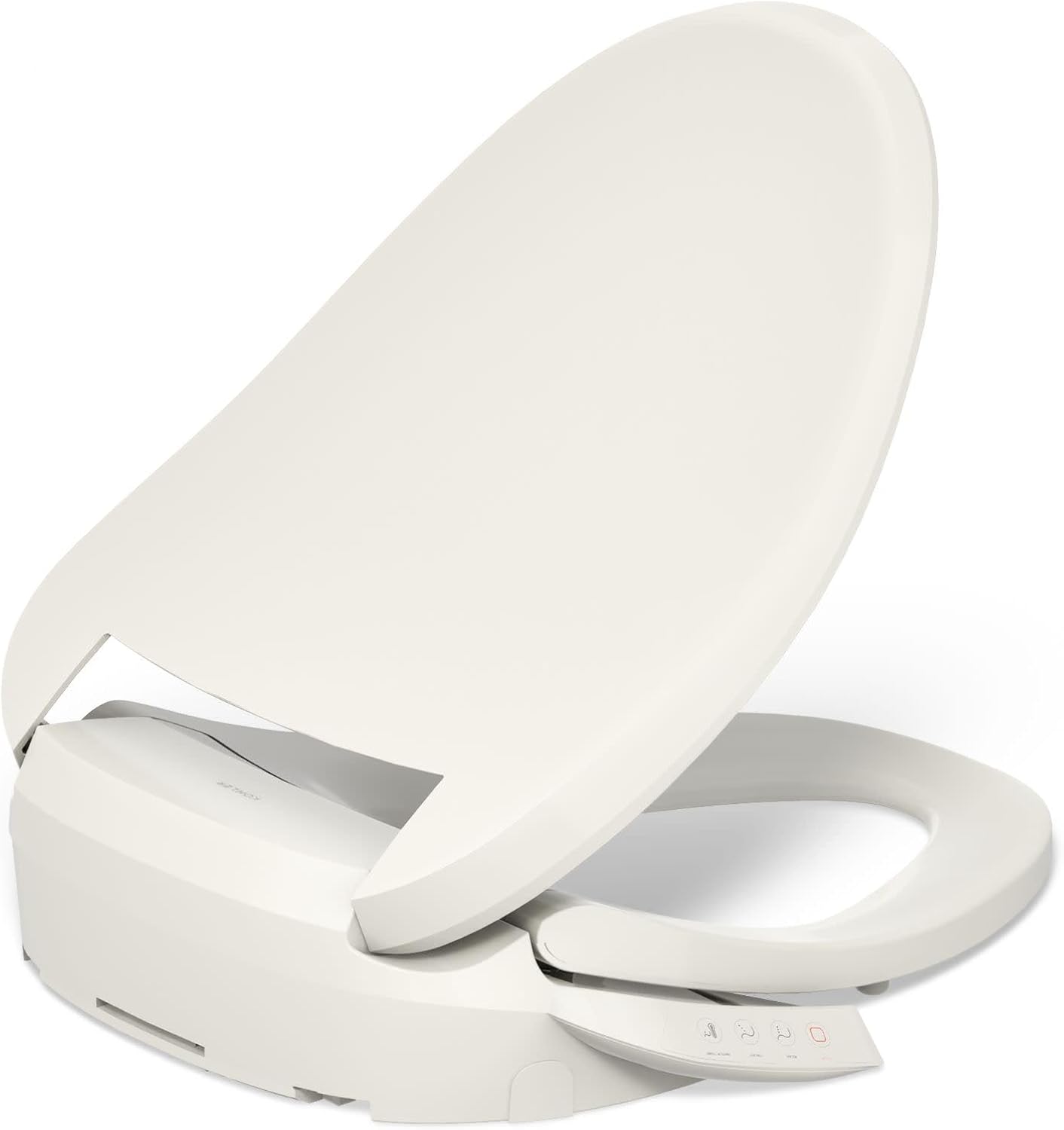 Kohler PureWash E545 Elongated Heated Bidet Toilet Seat, Warm Water, Biscuit with Side Panel, Quiet-Close Lid, Self-Cleaning Wand, Adjustable Water Pressure and Nightlight, Side Panel Controls
