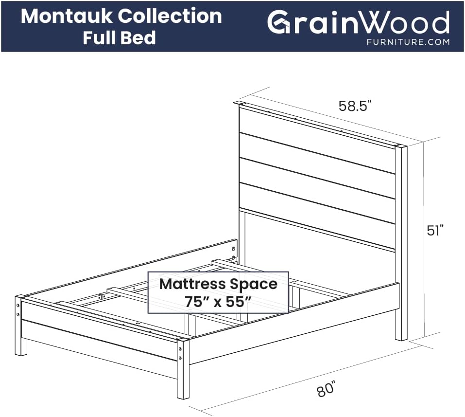 Grain Wood Furniture Montauk Solid Wood Bed, Full Size, Rustic Off-White