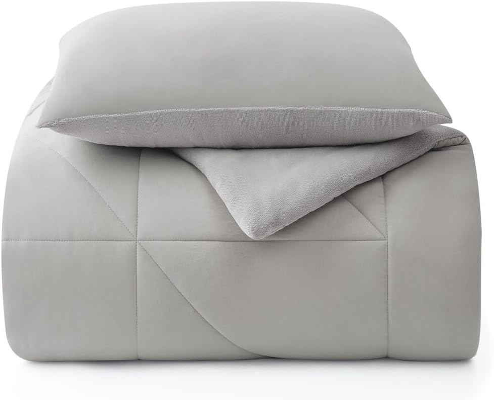 UGG Twin XL/Twin Comforter Set – 2 Piece Luxury Reversible Plush Twin Bed Set with Down Alternative Fill, Soft Comforters Bedding Set with a Pillow Sham for Home & Bedroom Decor, Seal Gray (Corey)