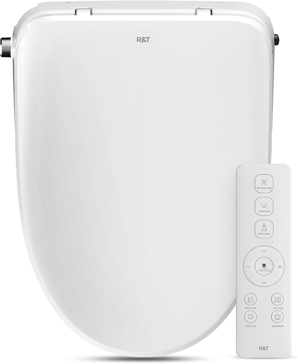 R&T V3200 Elongated Bidet Toilet Seat with Heated Seat, Instant Warm Water & Air Dry, LED Nightlight, Deodorizer - Electric Bidets with Adjustable Water Pressure, Stainless Steel Nozzle