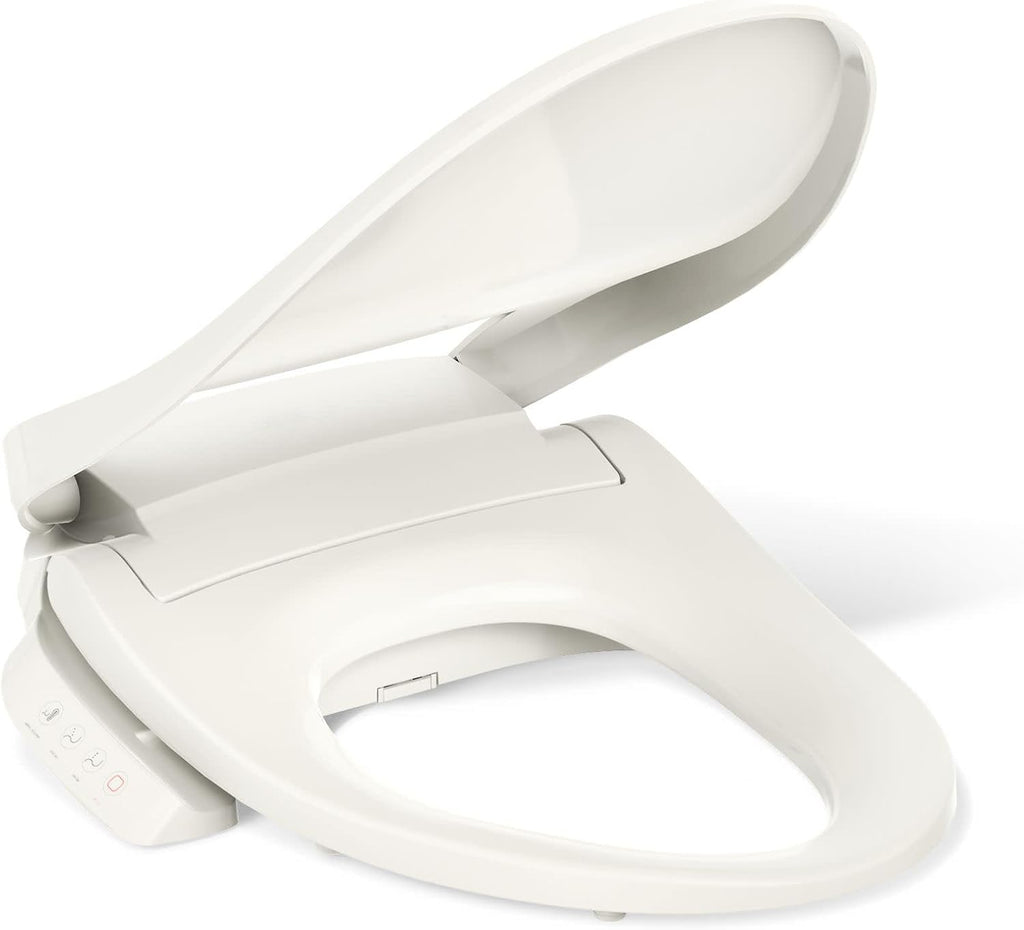 Kohler PureWash E545 Elongated Heated Bidet Toilet Seat, Warm Water, Biscuit with Side Panel, Quiet-Close Lid, Self-Cleaning Wand, Adjustable Water Pressure and Nightlight, Side Panel Controls