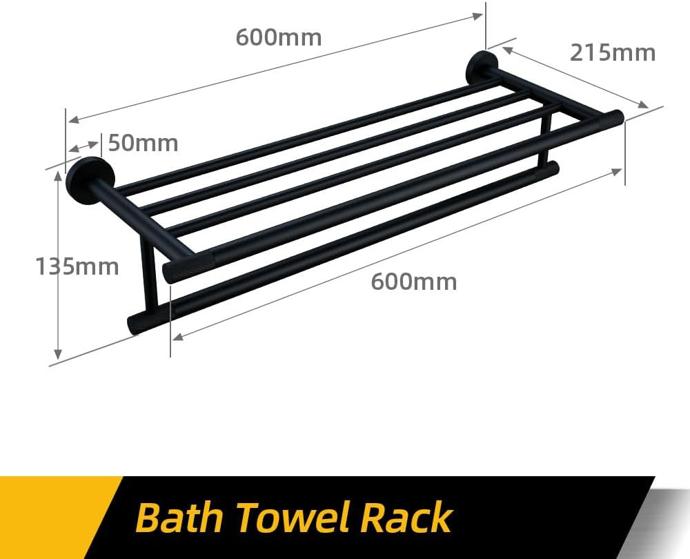 Matte Black Bathroom Hardware Set with Towel Bar Bath Robe Hook Brass Knur Shelf and Tissue Holder Stylish Bathroom Accessories Set for Towels and Paper 60cm Towel Shelf Included