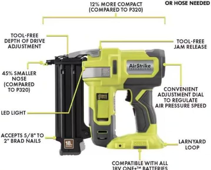 P321-P326 Fits For RYOBI 18V Cordless 2-Tool Combo Kit with AirStrike 18-Gauge Brad Nailer and 16-Gauge Straight Finish Nailer (Tools Only)
