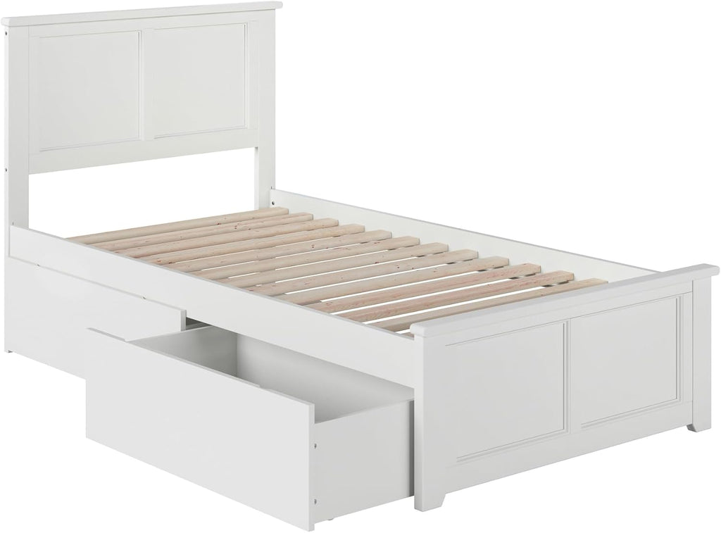 AFI, Madison Twin Platform Bed with Matching Footboard & Storage Drawers, White