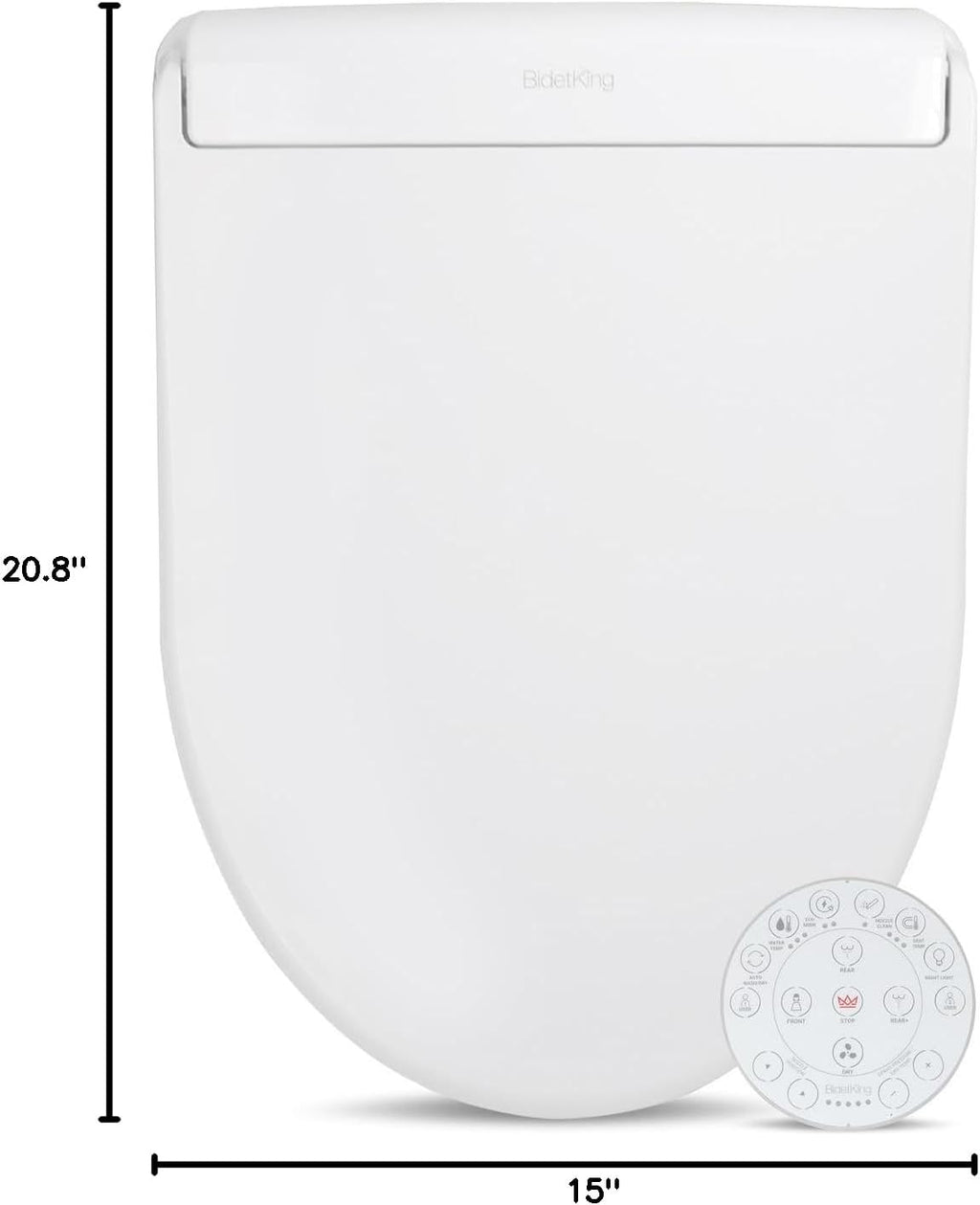 BidetKing Crown Elongated Bidet Toilet Seat, Endless Warm Water, Strong Spray, Backlit Remote, Multi-color LED, Ultra Slim, Stainless Steel Nozzle, Sittable Lid, 3 Year Warranty