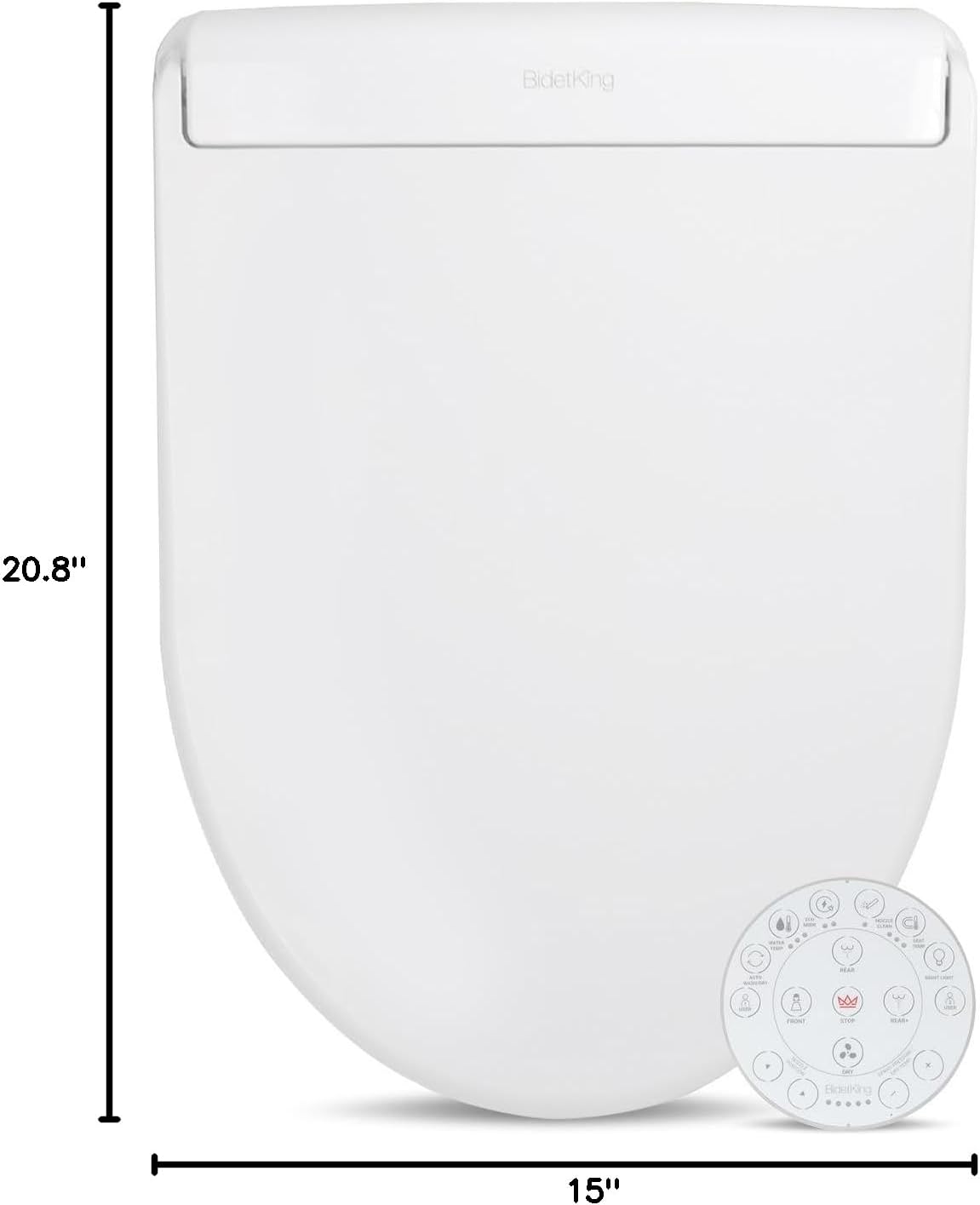BidetKing Crown Elongated Bidet Toilet Seat, Endless Warm Water, Strong Spray, Backlit Remote, Multi-color LED, Ultra Slim, Stainless Steel Nozzle, Sittable Lid, 3 Year Warranty