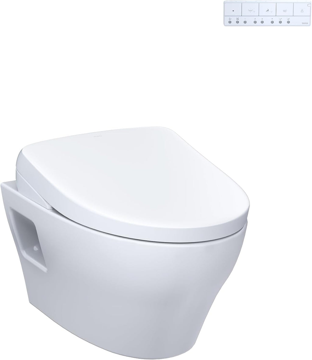 TOTO® WASHLET®+ EP Wall-Hung Elongated Toilet with S7A Contemporary Bidet Seat and DuoFit® In-Wall 0.9 and 1.28 GPF Auto Dual-Flush Tank System, Matte Silver - CWT4284736CMFGA#MS