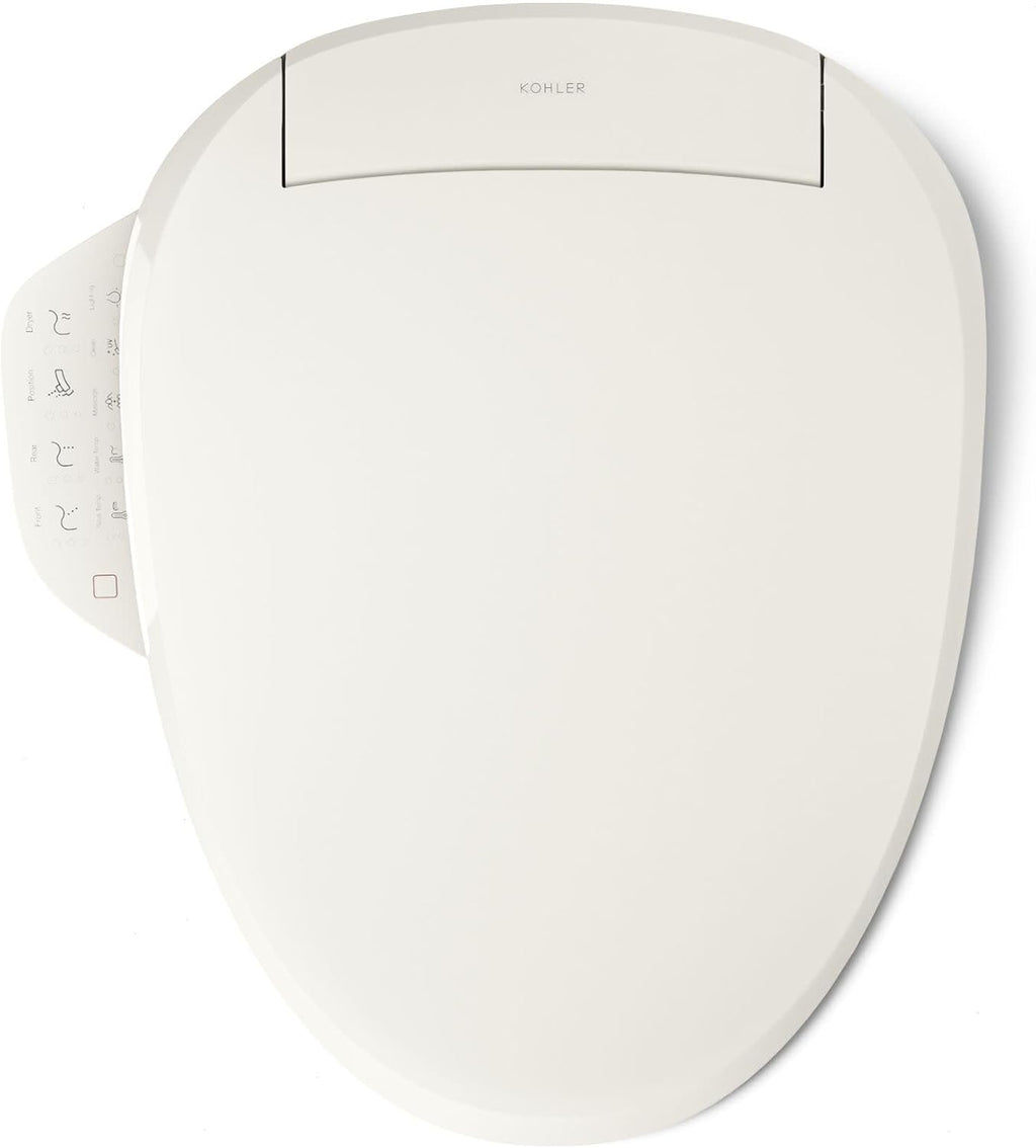 Kohler PureWash E725 Heated Bidet Toilet Seat Elongated, Biscuit with Remote, Warm Water, Dryer, Quiet-Close Lid, Self-Cleaning Wand, Adjustable Water Pressure, Nightlight