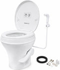 SEAFLO RV Toilet with Sprayer Attachment - White, 18.4' Residential Height, Gravity Flush Foot Pedal Camper Toilet Soft Close Seat Elongated Bowl Motorhome, 4-Year Warranty, SFRTPH-01-02
