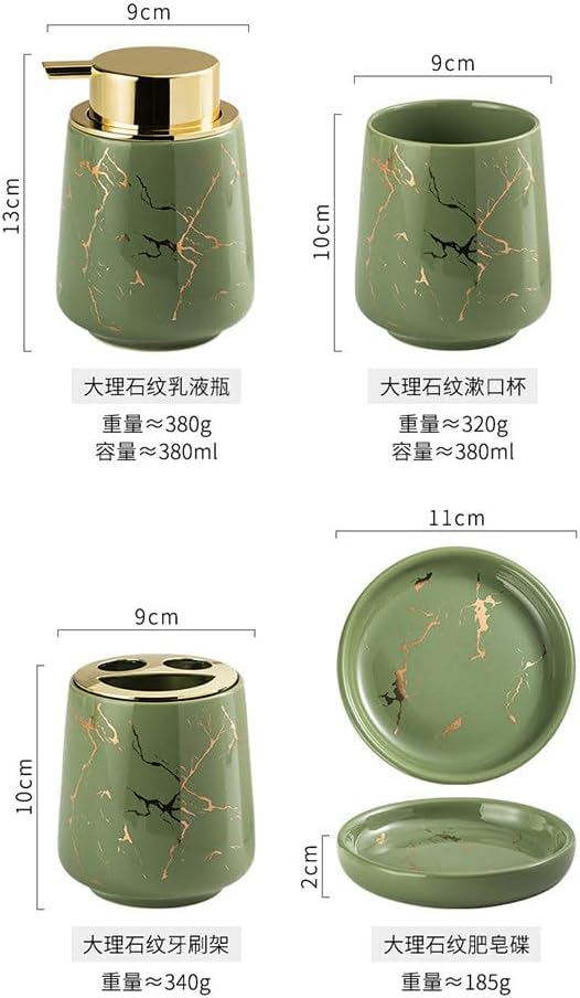 3 Pieces Ceramic Marble Bathroom Accessories Set Hand Soap Bottle Toothbrush Cup Dish Dispenser Bath Gift Black One Size (Yellow Size) (Green (White