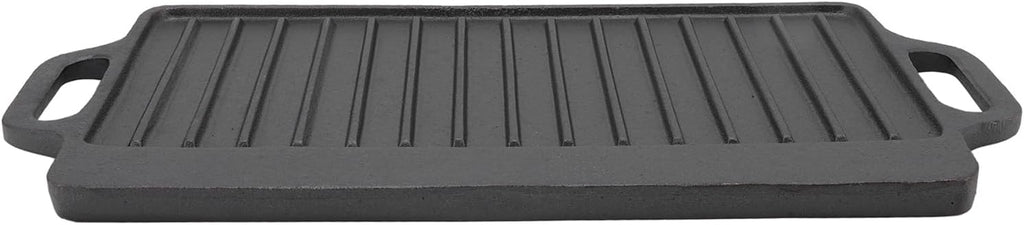 Cast Iron Grill Griddle, Double Sided Rectangular Teppanyaki Plate with Easy Grip Handles, for Barbecue Steak Chicken Pancakes Bacon Eggs (51x23CM)