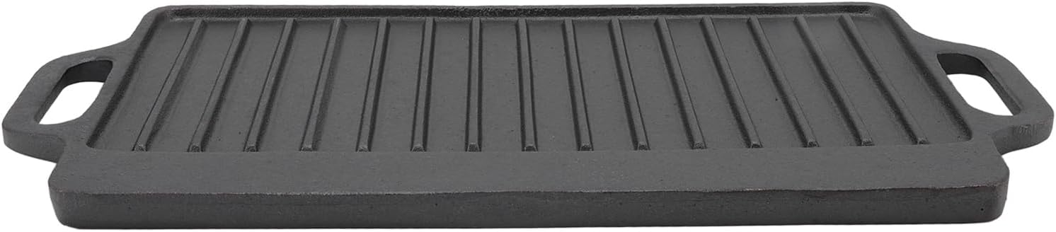 Cast Iron Grill Griddle, Double Sided Rectangular Teppanyaki Plate with Easy Grip Handles, for Barbecue Steak Chicken Pancakes Bacon Eggs (51x23CM)