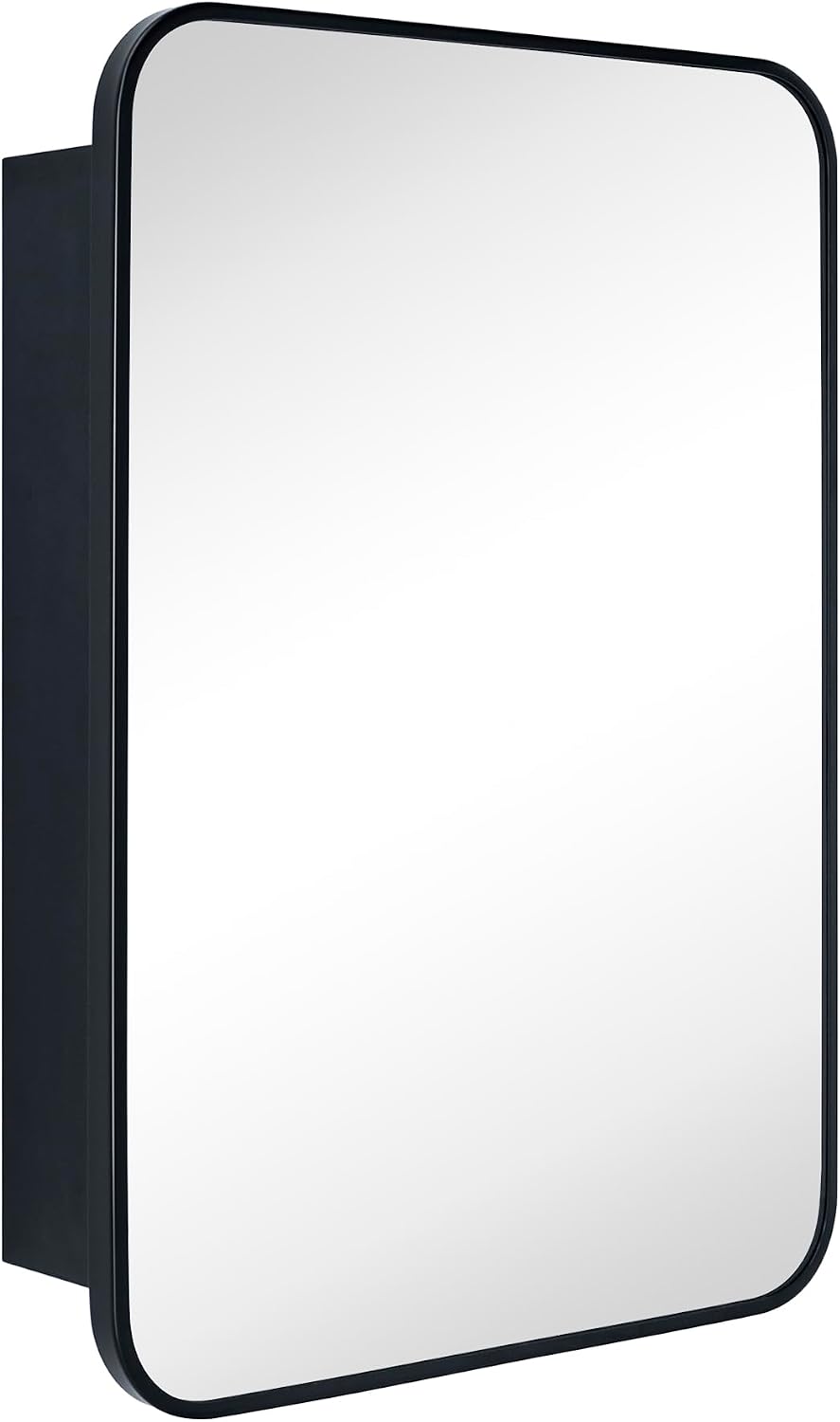 GRACTO 16.5x24 Black Recessed and Surface Mount Bathroom Medicine Cabinet with Mirror Matt Black Metal Framed Rounded Rectangle Medicine Cabinet