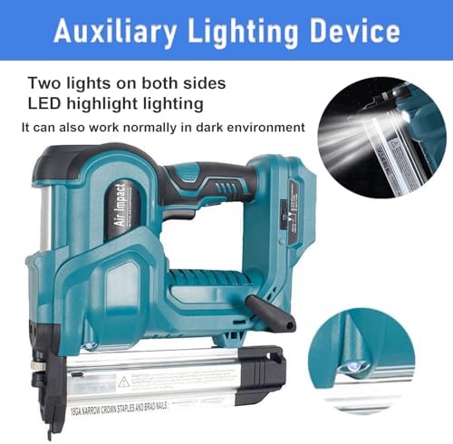 Cordless Electric 2-in-1 Nailer, Adjustable Depth Handheld Brad Nailer with LED Light, Ideal for Woodworking and Home Renovations, Perfect for DIY and Professionals, Blue