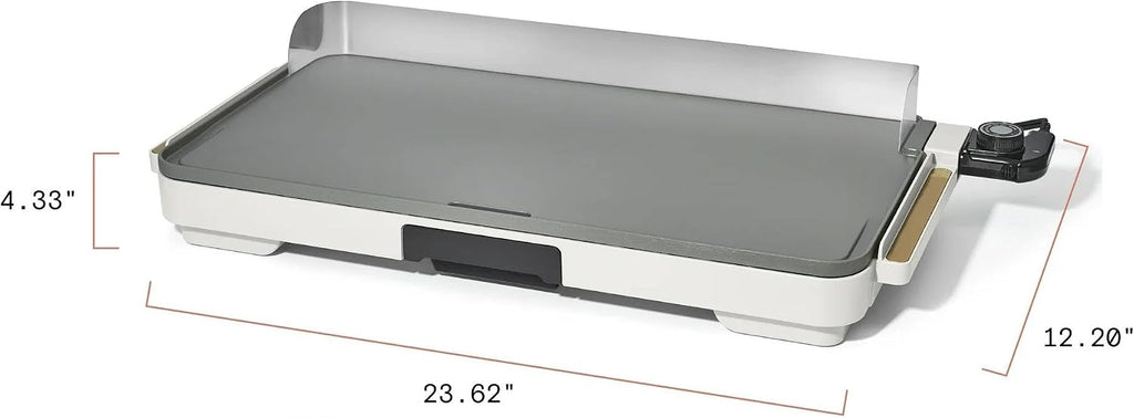 XL Electric Griddle 12' x 22' – Non-Stick, Family Size, Adjustable Temperature, Removable Drip Tray (White Icing)