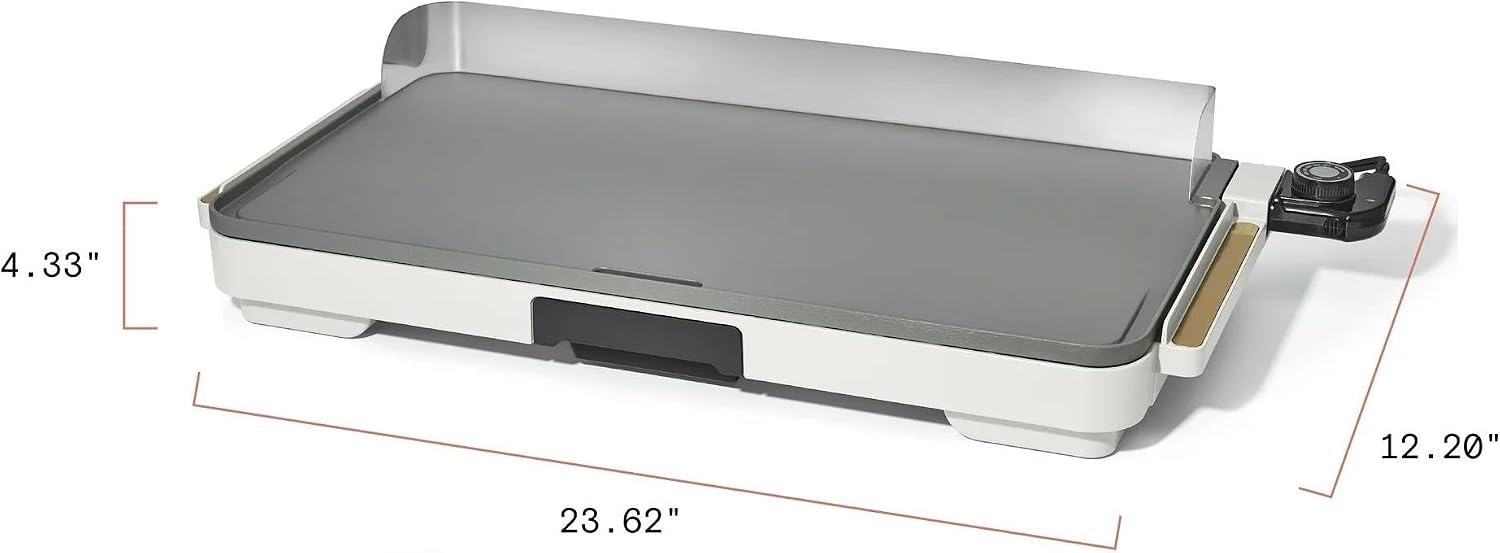 XL Electric Griddle 12' x 22' – Non-Stick, Family Size, Adjustable Temperature, Removable Drip Tray (White Icing)