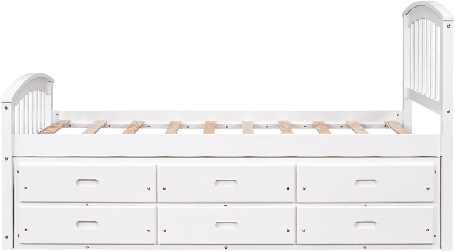 Merax Twin Size Platform Storage Bed Solid Wood Bed with 6 Drawers,White